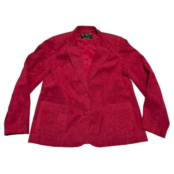 VTG 90s DARK RED SUEDE BLAZER SIZE M JACKET POCKETS LINED PRINCETON WOMENS - Picture 1 of 5